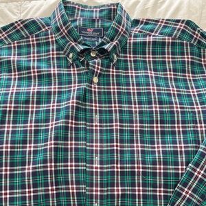 Vineyard Vines Men's Green and Blue Plaid Shirt